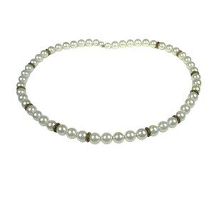 Simulated Plastic Pearl Necklace Gold Tone Beaded Hidden Clasp Beads